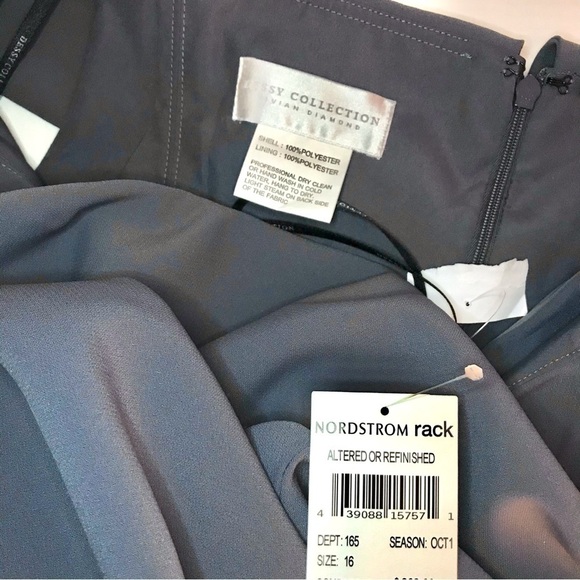 DESSY COLLECTION Silver Stone Blue off shoulder full length dress Size 16 NWT - Picture 7 of 15